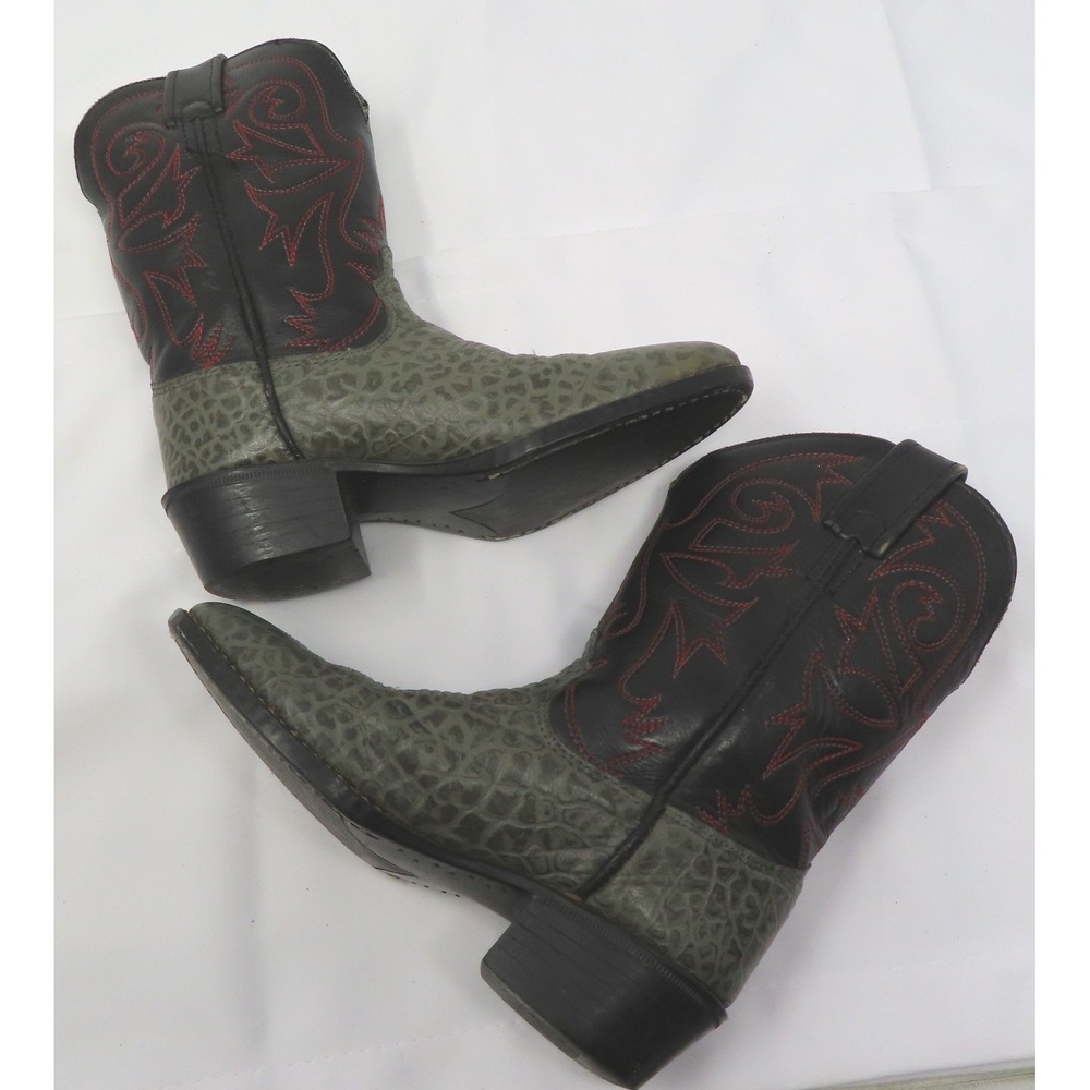 Toddler Kids 11.5 Elephant Print Leather Cowboy Boots Western Black Red - Picture 6 of 15